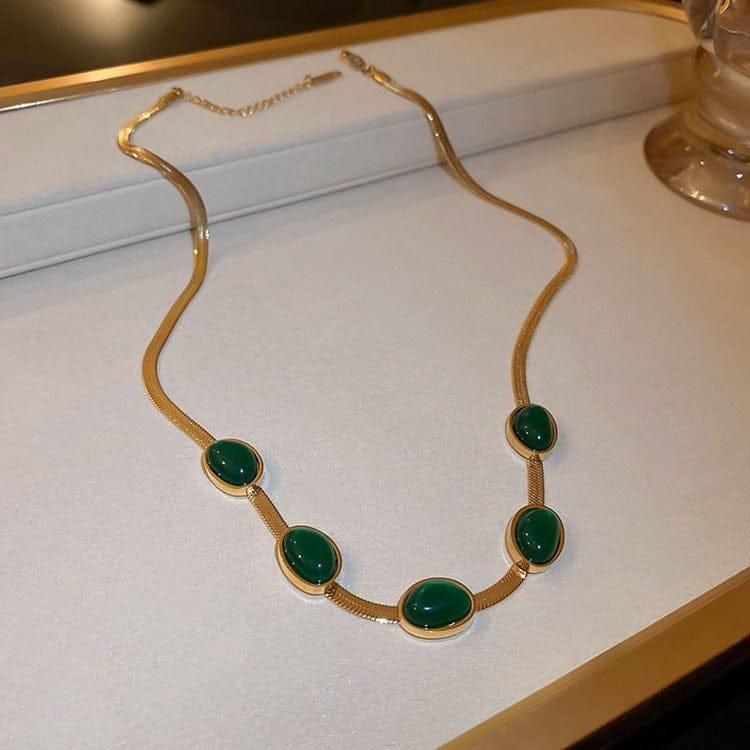 Emerald Glow Gold-Plated Necklace & Bracelet Set