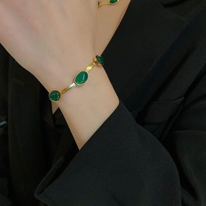 Emerald Glow Gold-Plated Necklace & Bracelet Set