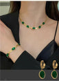 Emerald Glow Gold-Plated Necklace & Bracelet Set